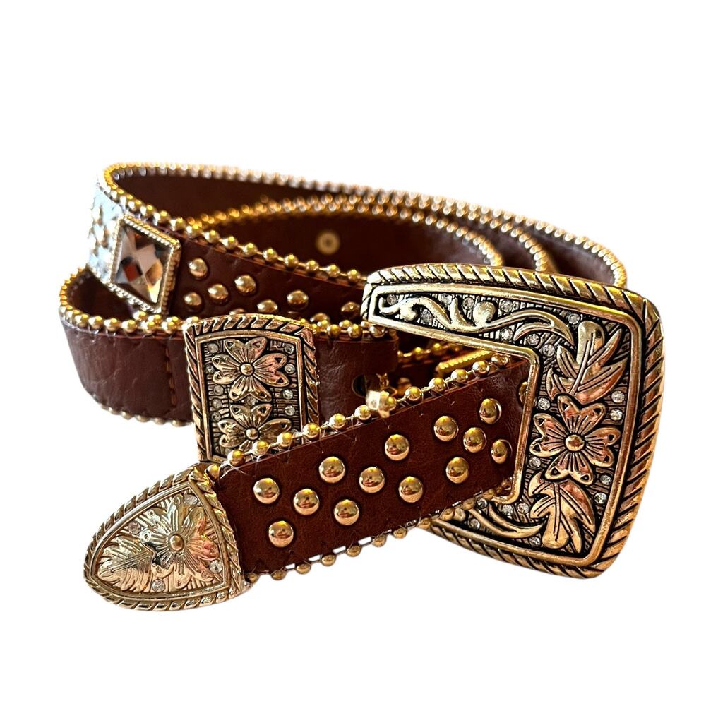 Size Large Leather Womens Studded Statement Belt Western Southwestern